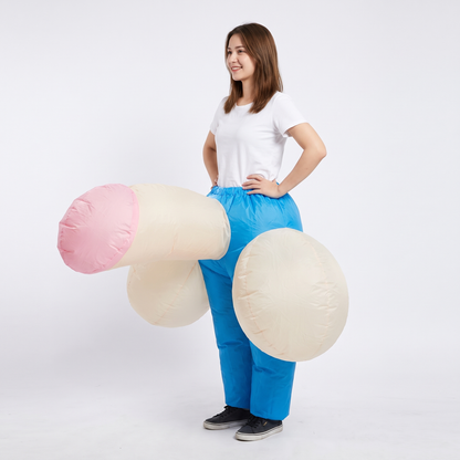 InflataWilly inflatable costume, 3/4 view from the left on white background